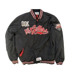 DGK Varsity Jacket Mens XL Black Go Getters Lined Snap Front Skate Streetwear